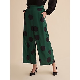 Satin Polka Dot Pocket Full Length Daily Pants