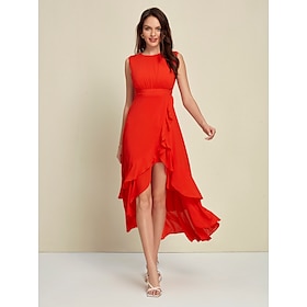 Chiffon Ruffle Hem Wedding Guest Orange Red Sleeveless Party/Event Maxi Dress dress to impress 2024