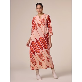 Ethnic Printing with Pockets notched collar Oversized Bohemia Vacation Maxi Dress