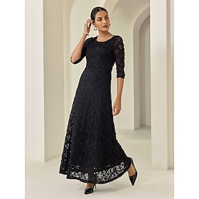 Lace Little Black 3/4 Length Sleeve Elegant Party/Wedding Guest Maxi Dress dress to impress 2024