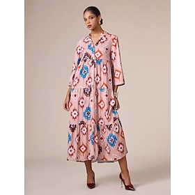 Satin Geometric Printing Vacation Ethnic Style Maxi Dress