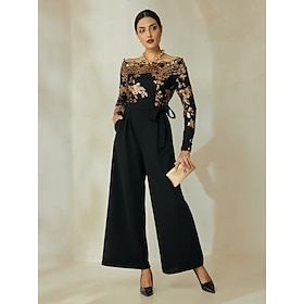 Sequin Off Shoulder Belted Jumpsuit