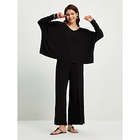 Solid Round Neck Loose Pants Set